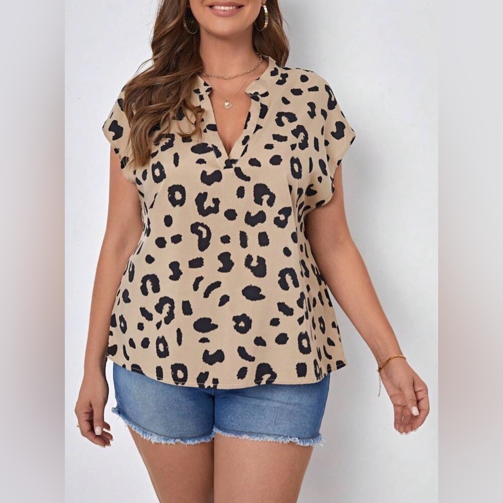 SHEIN Beige and Black Animal Print Blouse
